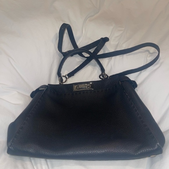 FENDI Peekaboo SMALL Black Saddle Brown Selleria Bag 1048 Hand-Sewn Topstitch - Picture 5 of 16